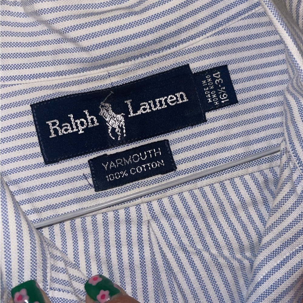 Ralph Lauren Blue and White Casual Button Down Shirt